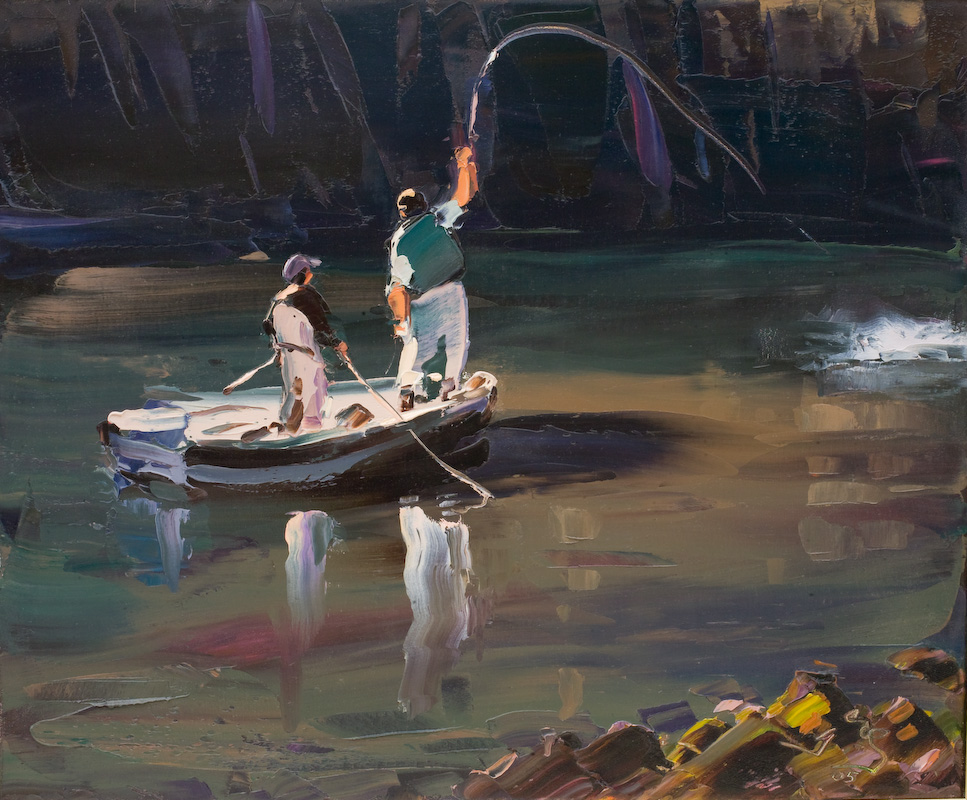 Fly fishermen in boat artwork