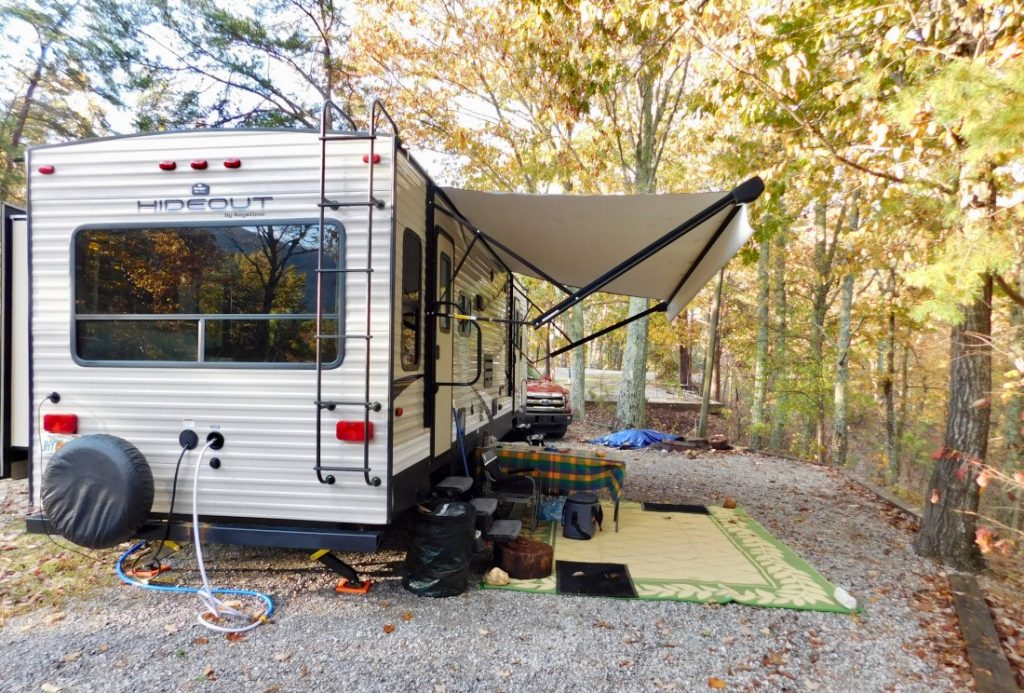 Travel trailer at campsite